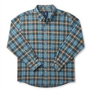 Ivy‎ Crew Plaid Button Down Mens XL Blue Brown Long Sleeve Cotton Shirt